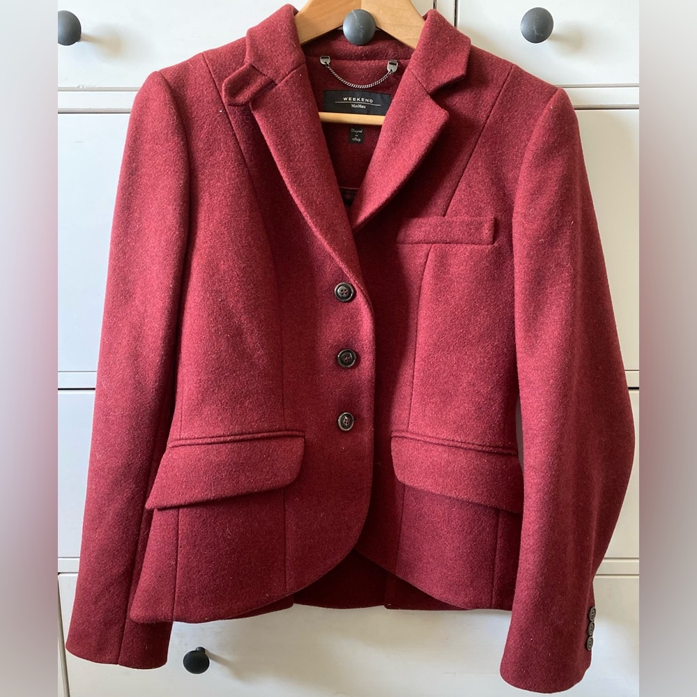 Weekend Max Mara Burgundy Wool Blazer Size 2 Career Office Autumn Professional